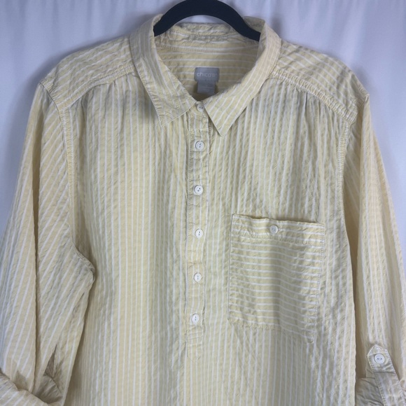 Chico's Light Yellow Striped Button Down Shirt, Tunic Shirt Size:4 USA 20/22 - Picture 8 of 13